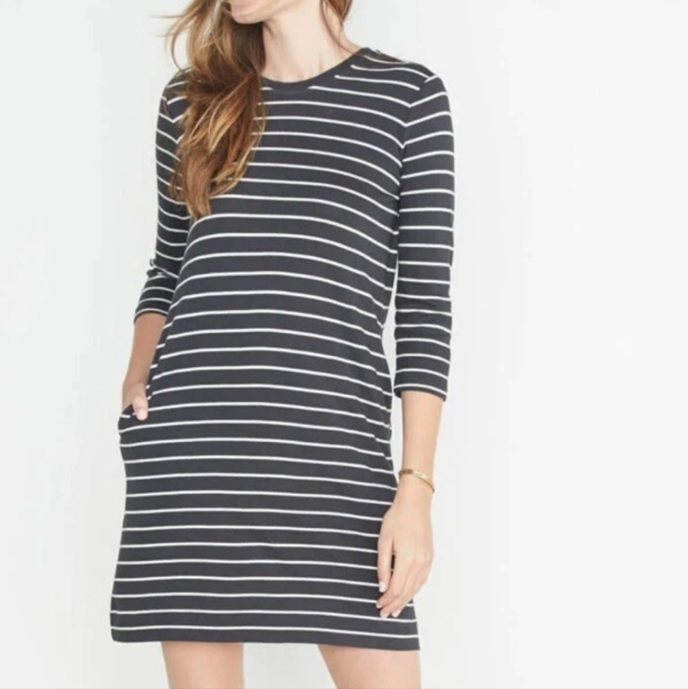Marine Layer Dress Cotton & Modal Knit Black White Striped Pullover Preppy MD